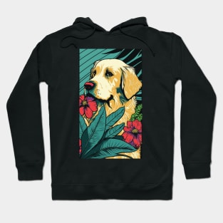 Golden Retriever Dog Vibrant Tropical Flower Tall Retro Vintage Digital Pop Art Portrait Hoodie